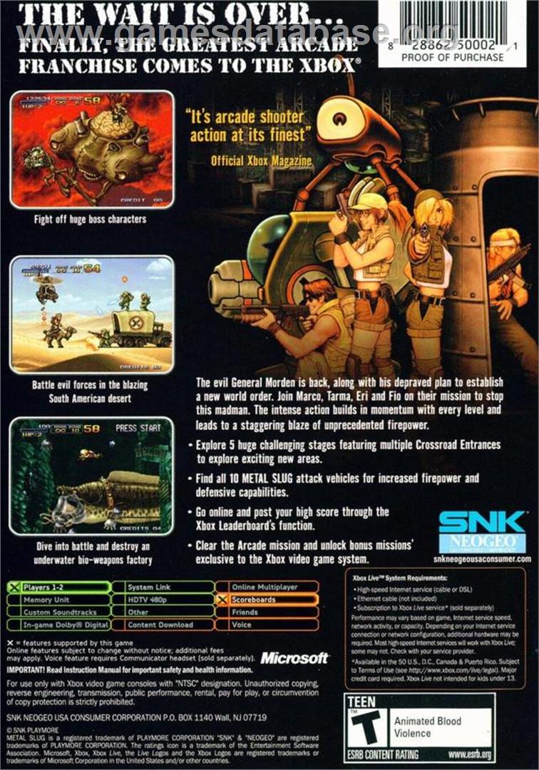 Metal Slug 3 - Microsoft Xbox - Artwork - Box Back