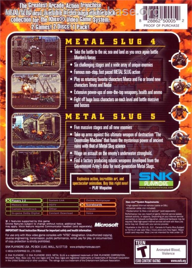 Metal Slug 4 & 5 - Microsoft Xbox - Artwork - Box Back