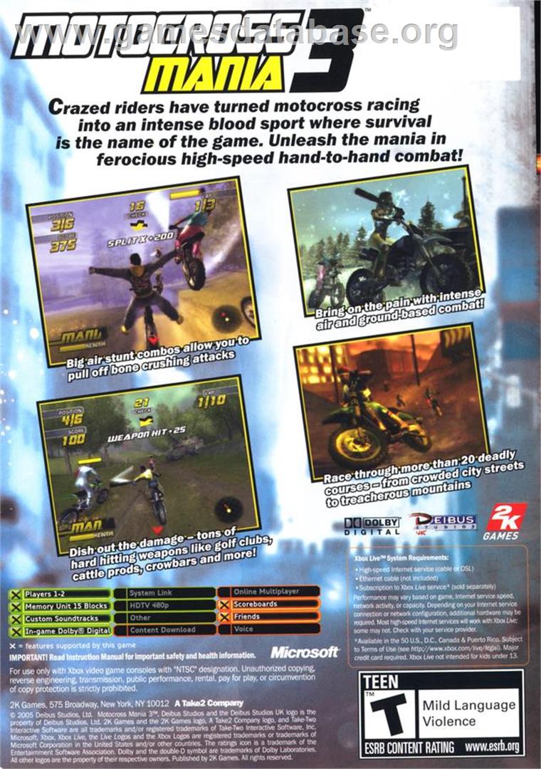 Motocross Mania 3 - Microsoft Xbox - Artwork - Box Back