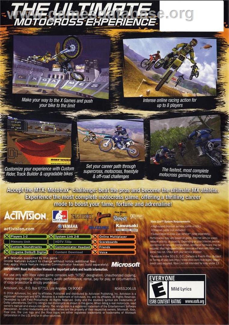 Mtx Mototrax - Microsoft Xbox - Artwork - Box Back