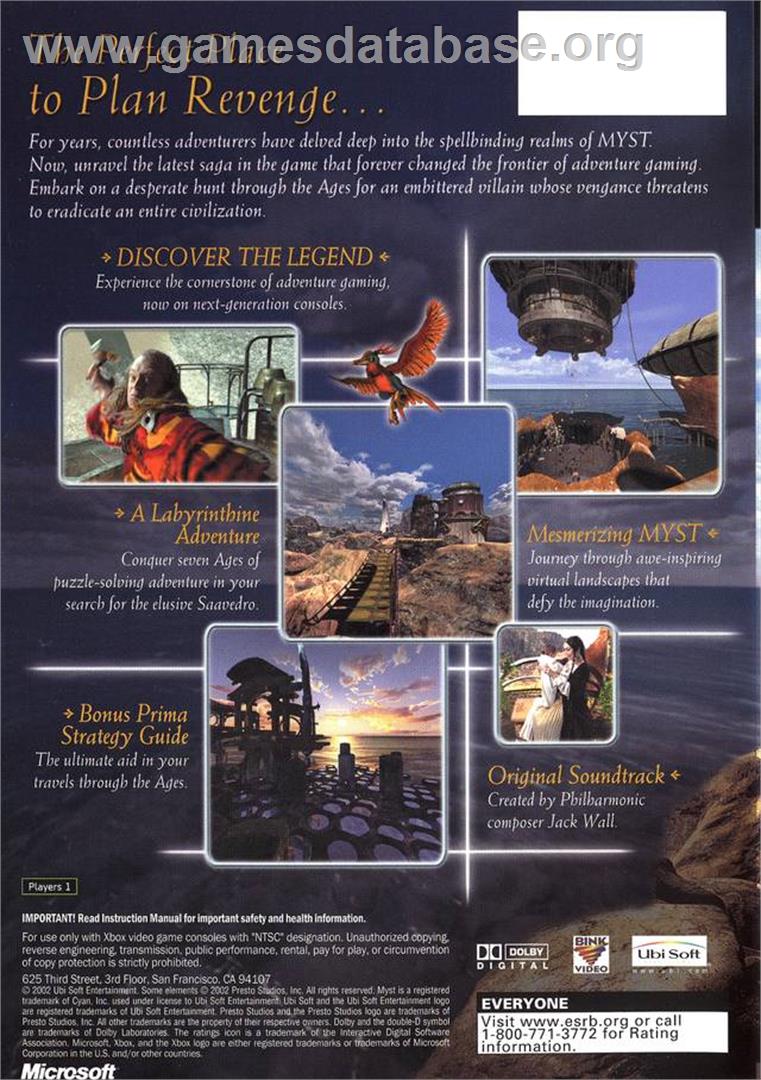 Myst 3 - Exile - Microsoft Xbox - Artwork - Box Back