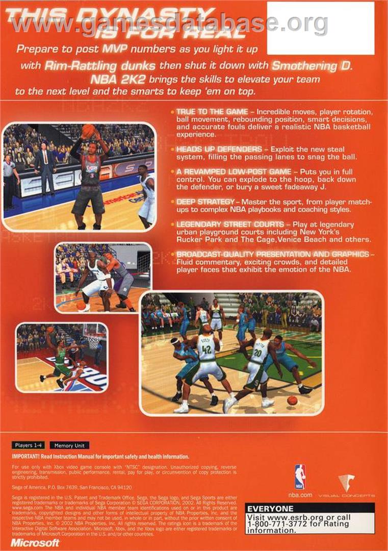 NBA 2K2 - Microsoft Xbox - Artwork - Box Back