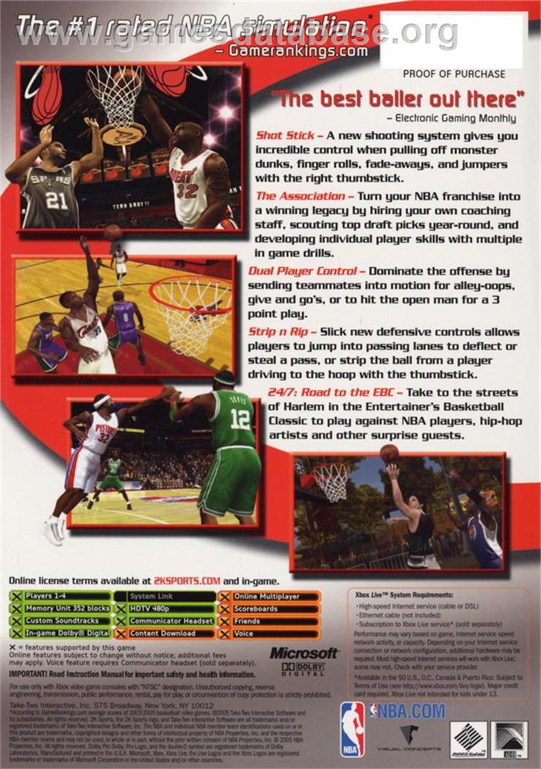 NBA 2K6 - Microsoft Xbox - Artwork - Box Back