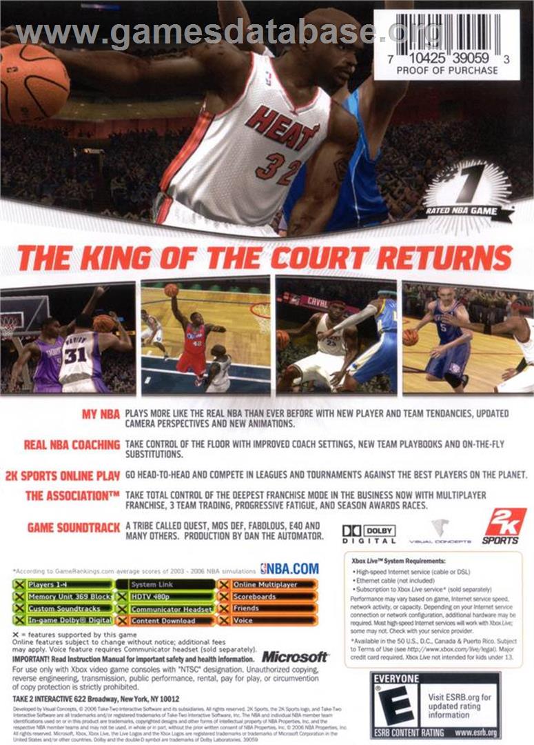 NBA 2K7 - Microsoft Xbox - Artwork - Box Back