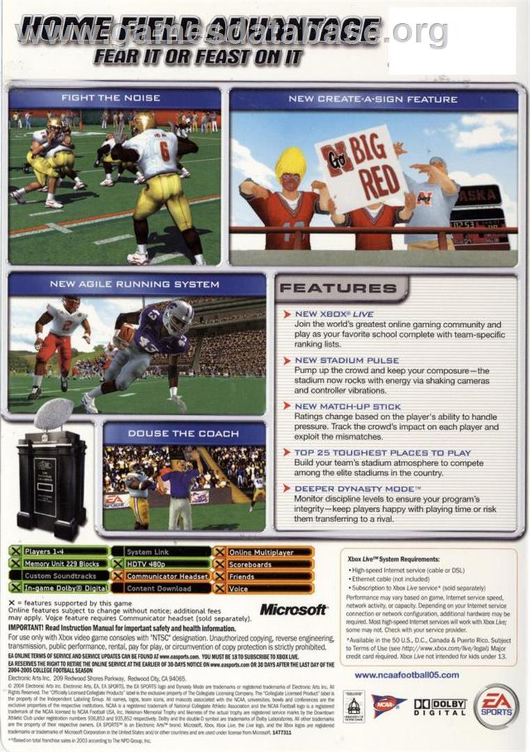 NCAA Football 2005 - Microsoft Xbox - Artwork - Box Back