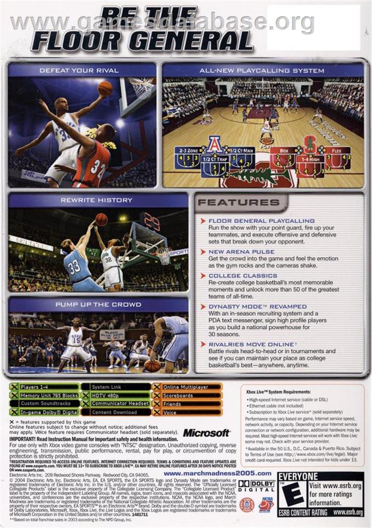 NCAA March Madness 2005 - Microsoft Xbox - Artwork - Box Back