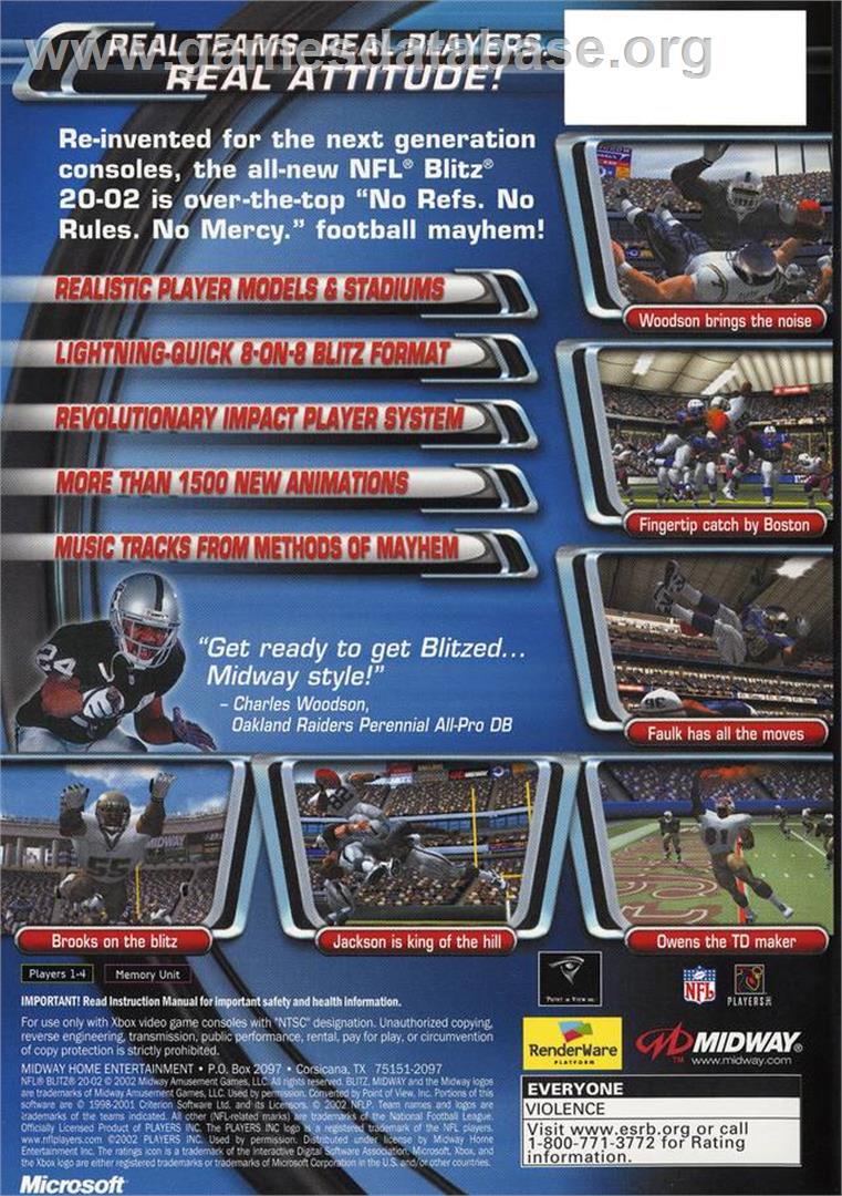 NFL Blitz 20-02 - Microsoft Xbox - Artwork - Box Back