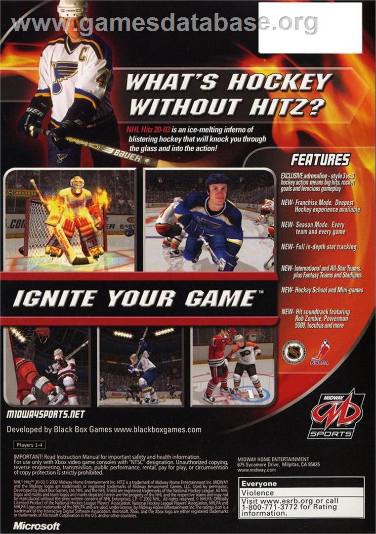 NHL Hitz 20-03 - Microsoft Xbox - Artwork - Box Back