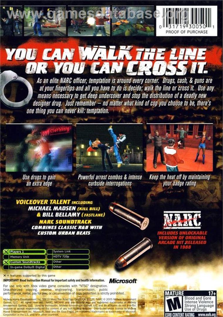 Narc - Microsoft Xbox - Artwork - Box Back