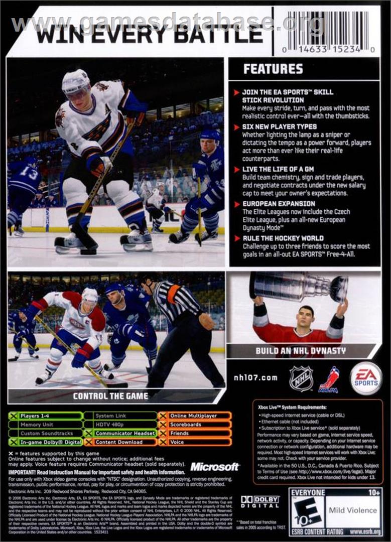 Nhl 07 - Microsoft Xbox - Artwork - Box Back