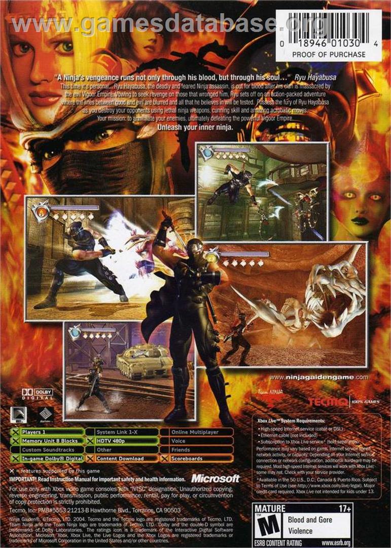 Ninja Gaiden - Microsoft Xbox - Artwork - Box Back