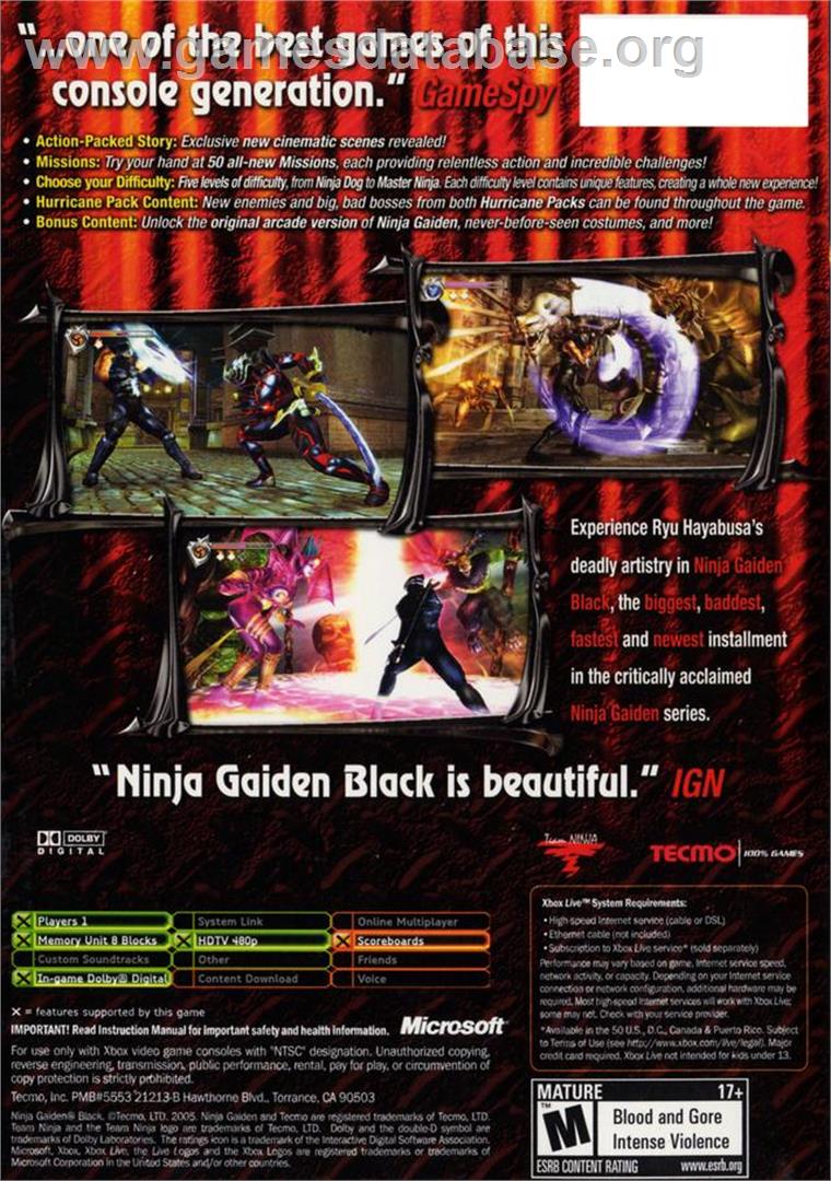 Ninja Gaiden Black - Microsoft Xbox - Artwork - Box Back