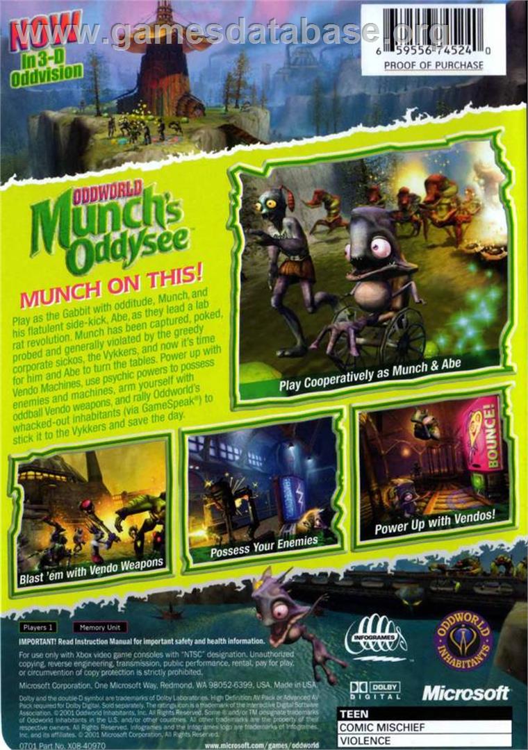 Oddworld - Munch's Oddysee - Microsoft Xbox - Artwork - Box Back