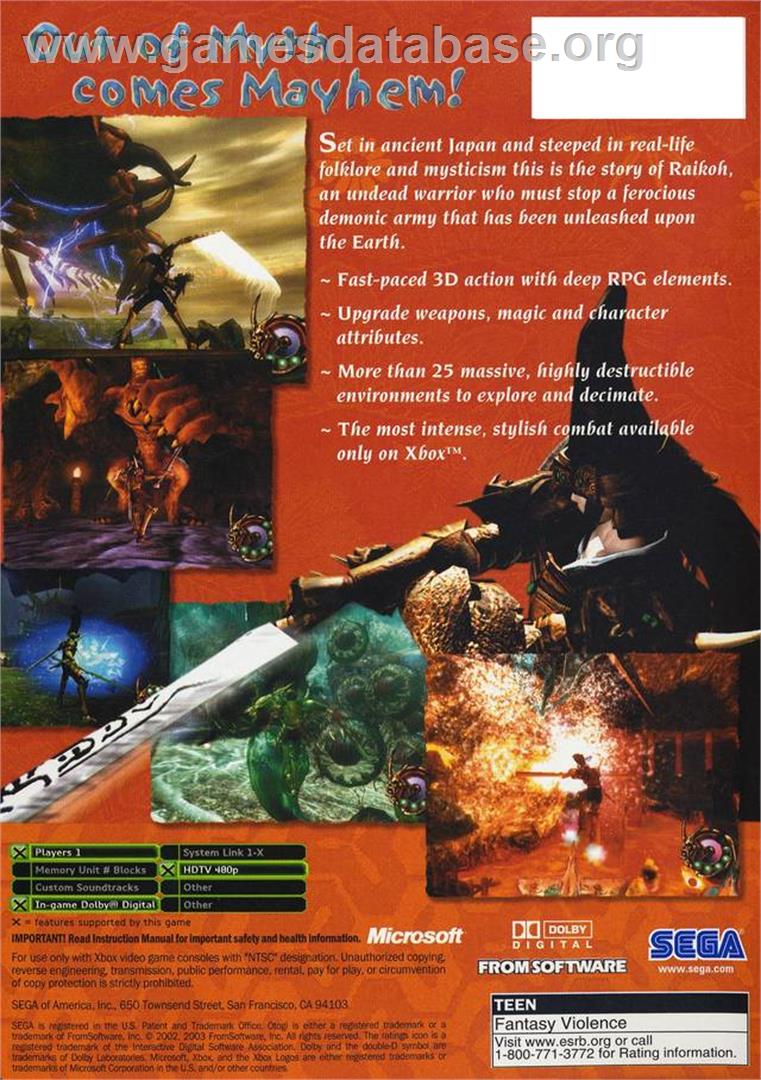 Otogi: Myth of Demons - Microsoft Xbox - Artwork - Box Back