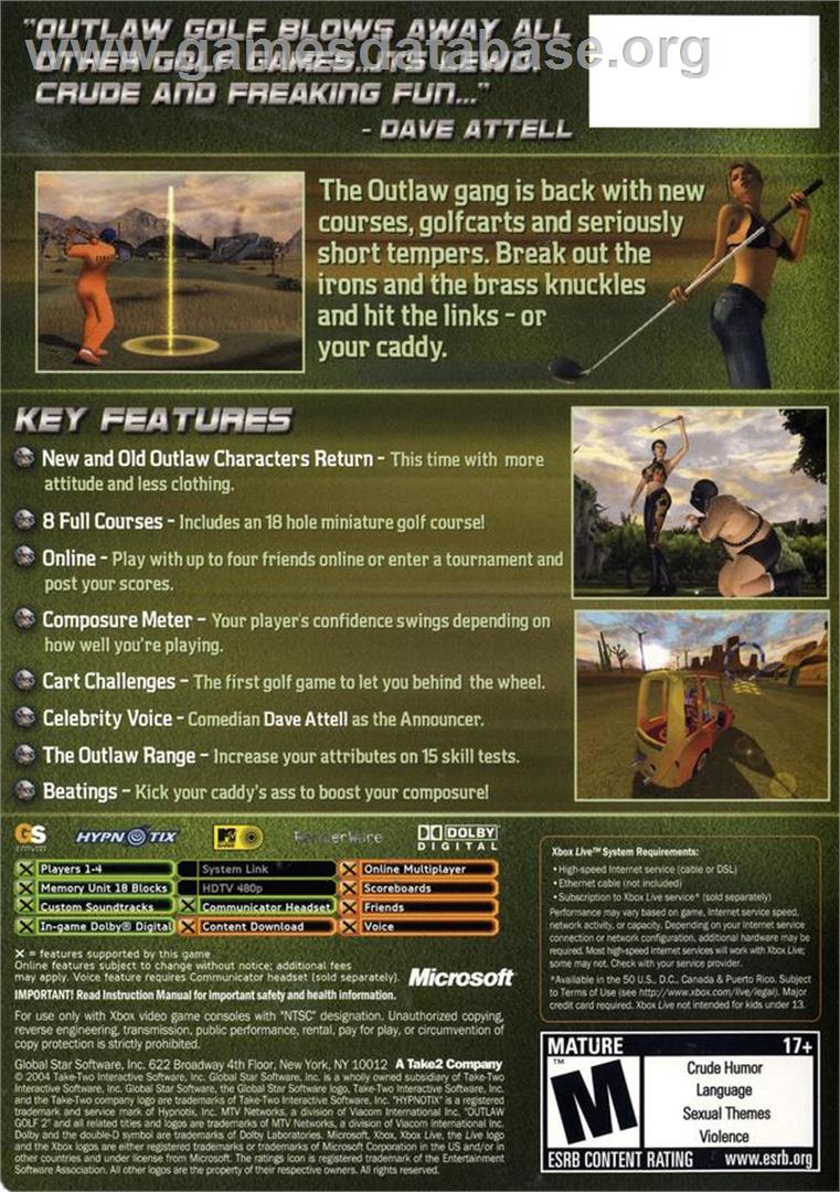 Outlaw Golf 2 - Microsoft Xbox - Artwork - Box Back