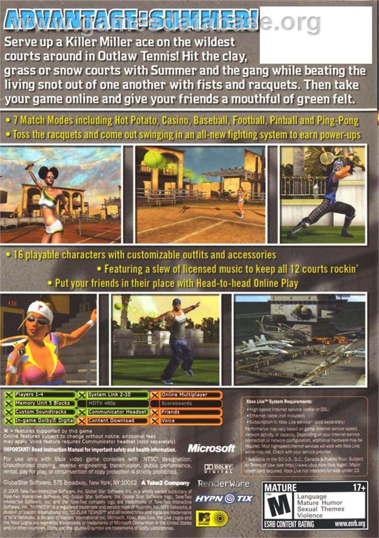 Outlaw Tennis - Microsoft Xbox - Artwork - Box Back