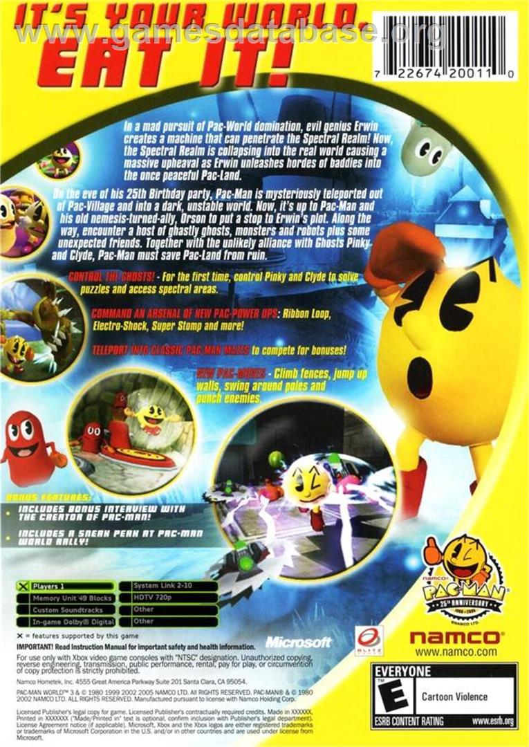 Pac-Man World 3 - Microsoft Xbox - Artwork - Box Back