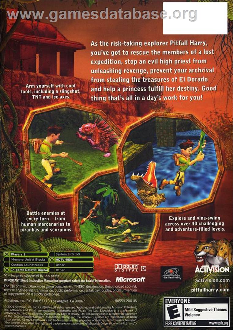 Pitfall: The Lost Expedition - Microsoft Xbox - Artwork - Box Back