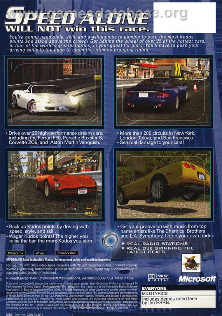 Project Gotham Racing - Microsoft Xbox - Artwork - Box Back