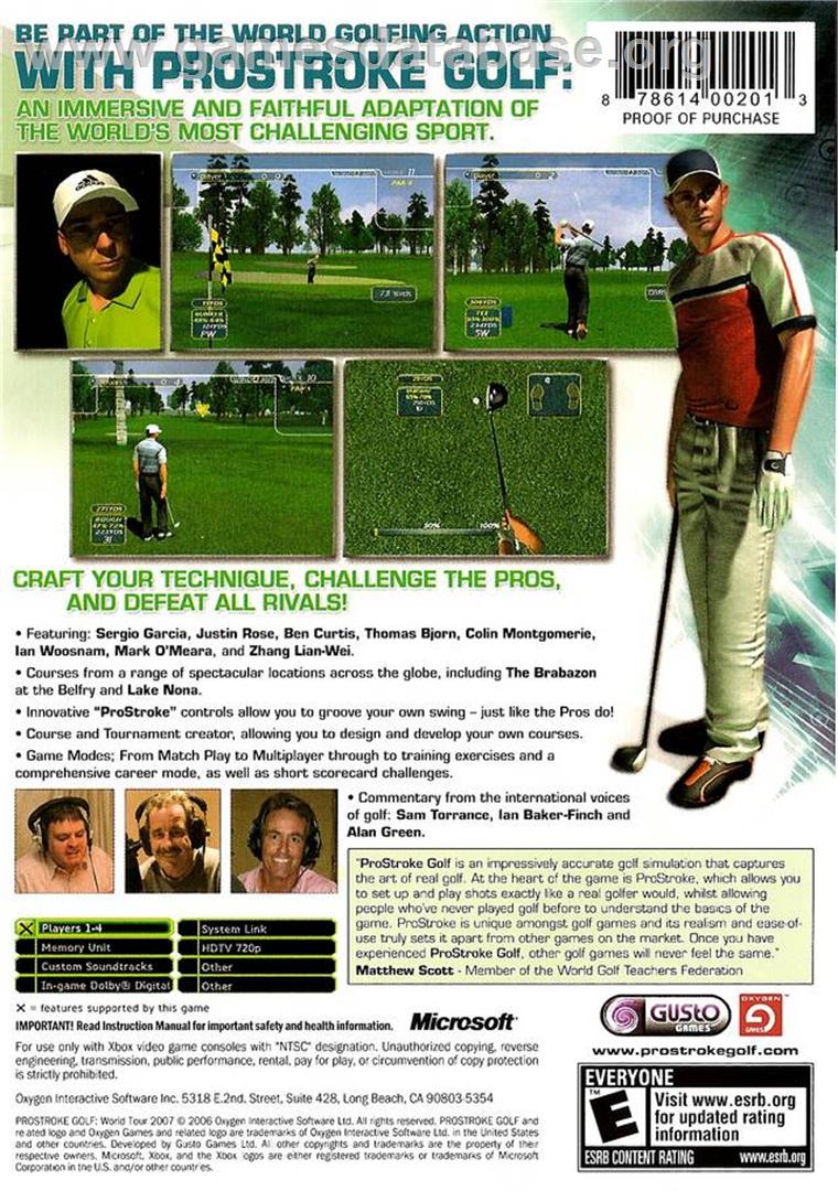 Prostroke Golf - World Tour 2007 - Microsoft Xbox - Artwork - Box Back
