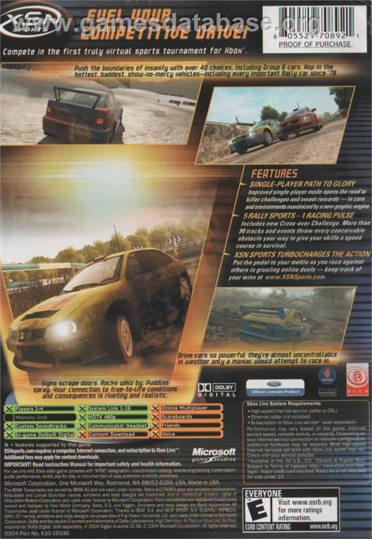 RalliSport Challenge 2 - Microsoft Xbox - Artwork - Box Back