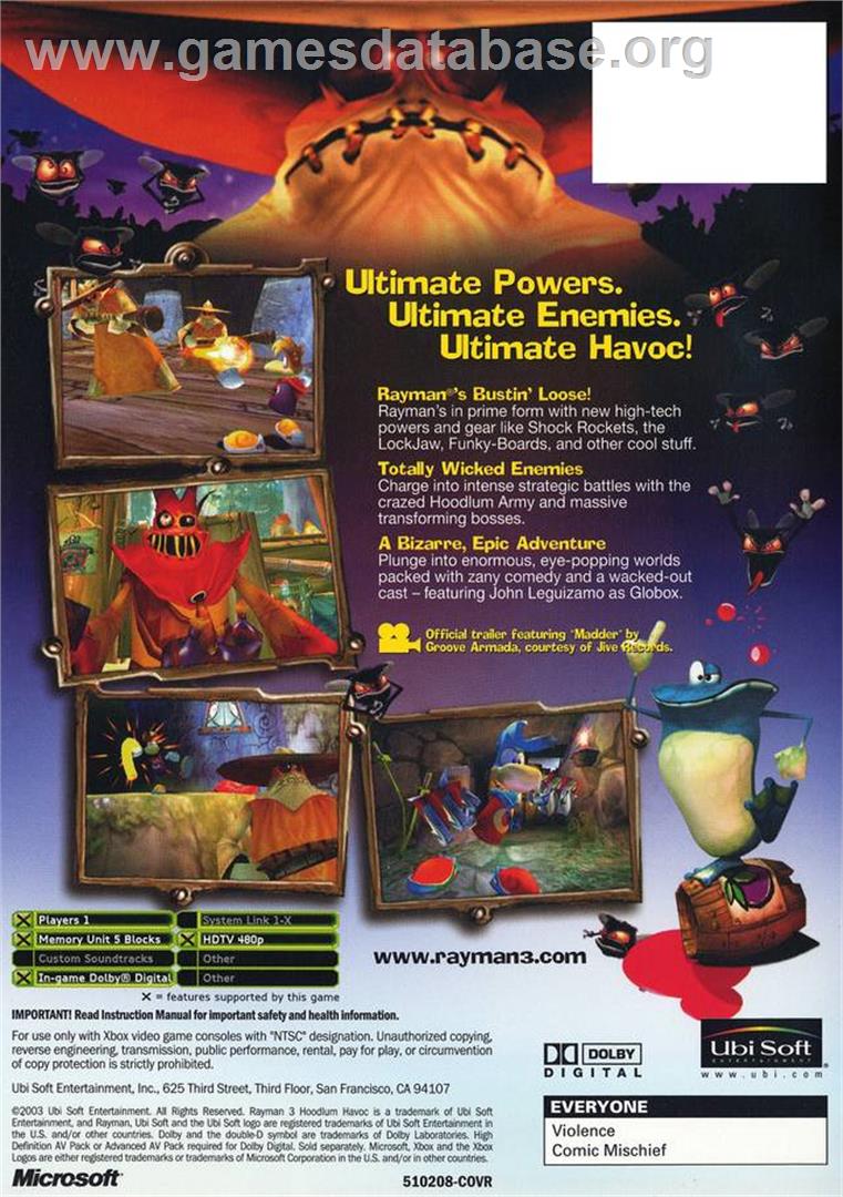 Rayman 3: Hoodlum Havoc - Microsoft Xbox - Artwork - Box Back