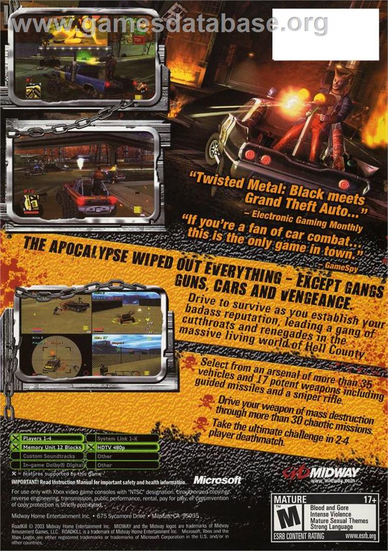 RoadKill - Microsoft Xbox - Artwork - Box Back