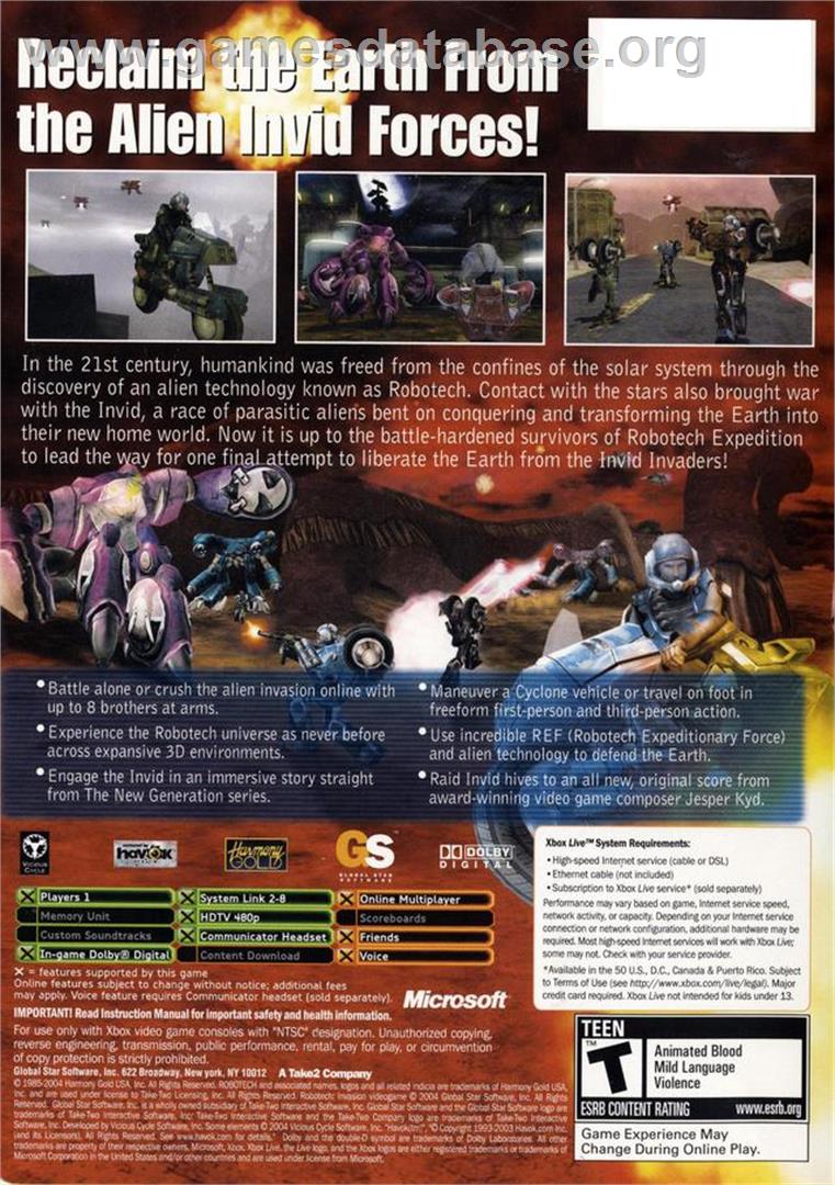 Robotech - Invasion - Microsoft Xbox - Artwork - Box Back