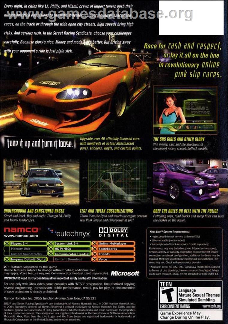 SRS: Street Racing Syndicate - Microsoft Xbox - Artwork - Box Back