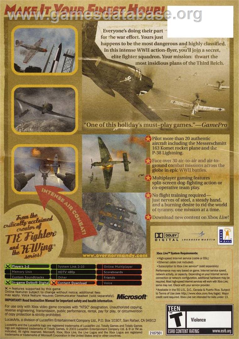Secret Weapons Over Normandy - Microsoft Xbox - Artwork - Box Back