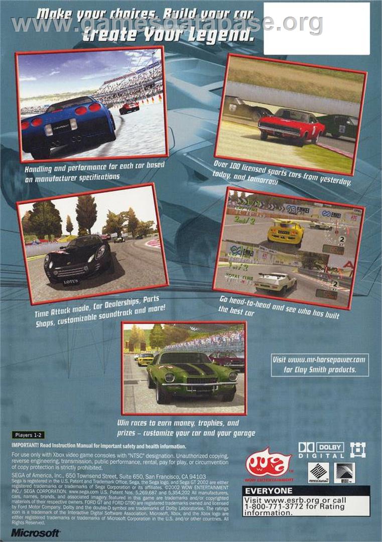 Sega GT 2002 - Microsoft Xbox - Artwork - Box Back