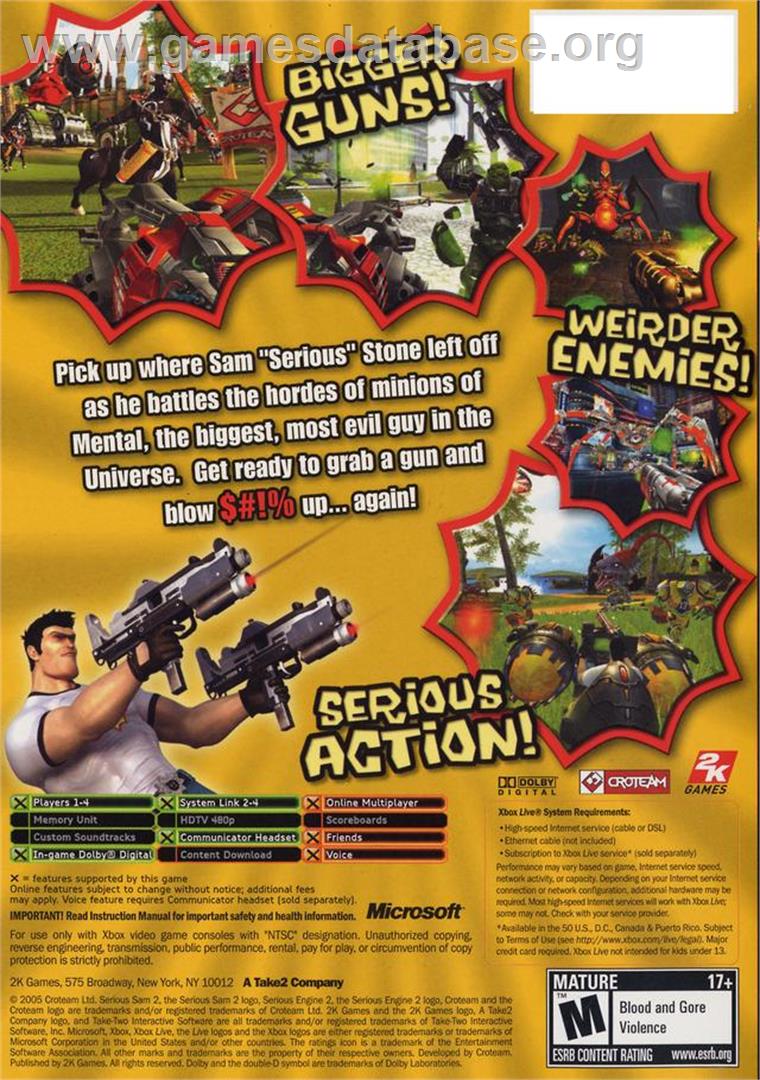 Serious Sam 2 - Microsoft Xbox - Artwork - Box Back