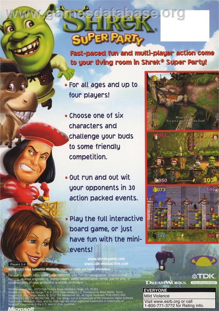 Shrek - Super Party - Microsoft Xbox - Artwork - Box Back