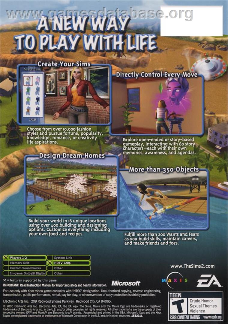 Sims 2 - Microsoft Xbox - Artwork - Box Back