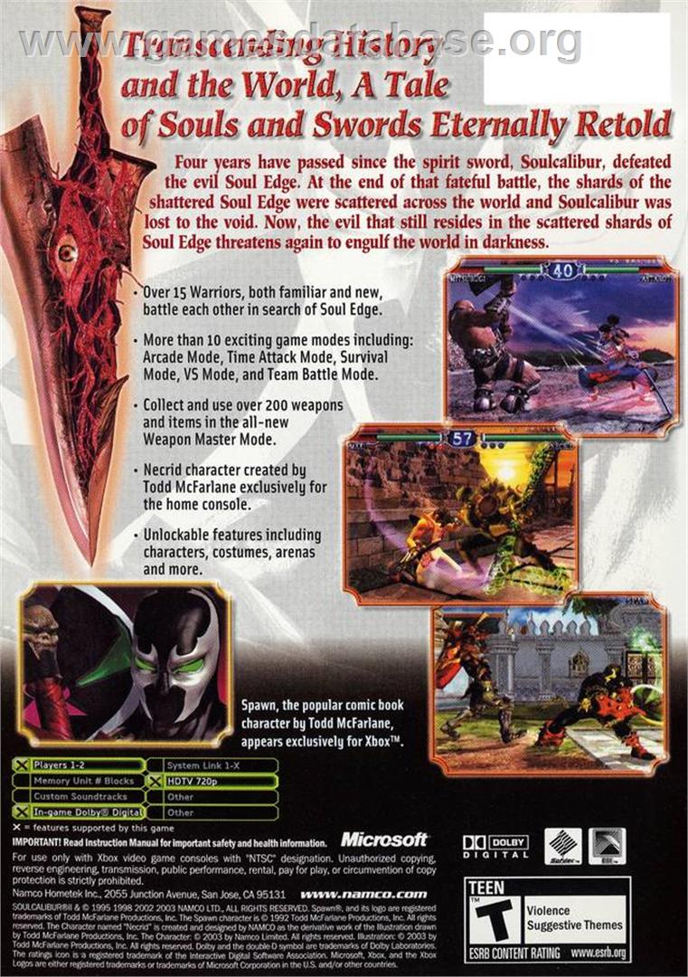 SoulCalibur 2 - Microsoft Xbox - Artwork - Box Back