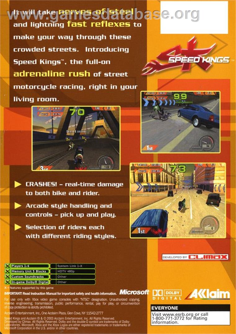 Speed Kings - Microsoft Xbox - Artwork - Box Back
