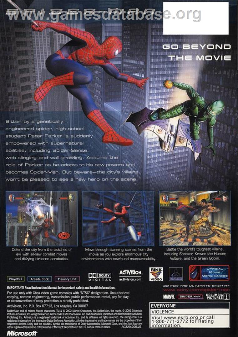 Spider-Man: The Movie - Microsoft Xbox - Artwork - Box Back