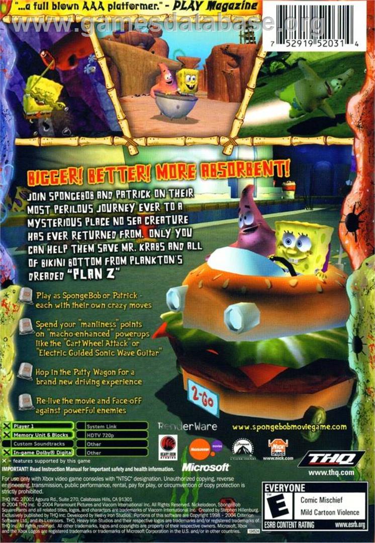SpongeBob SquarePants: The Movie - Microsoft Xbox - Artwork - Box Back