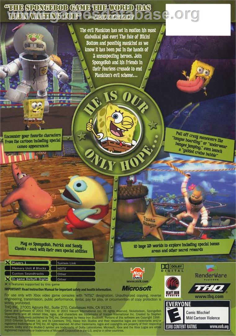 SpongeBob Squarepants - Battle For Bikini Bottom - Microsoft Xbox - Artwork - Box Back
