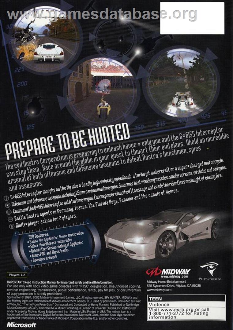 Spy Hunter: Nowhere to Run - Microsoft Xbox - Artwork - Box Back