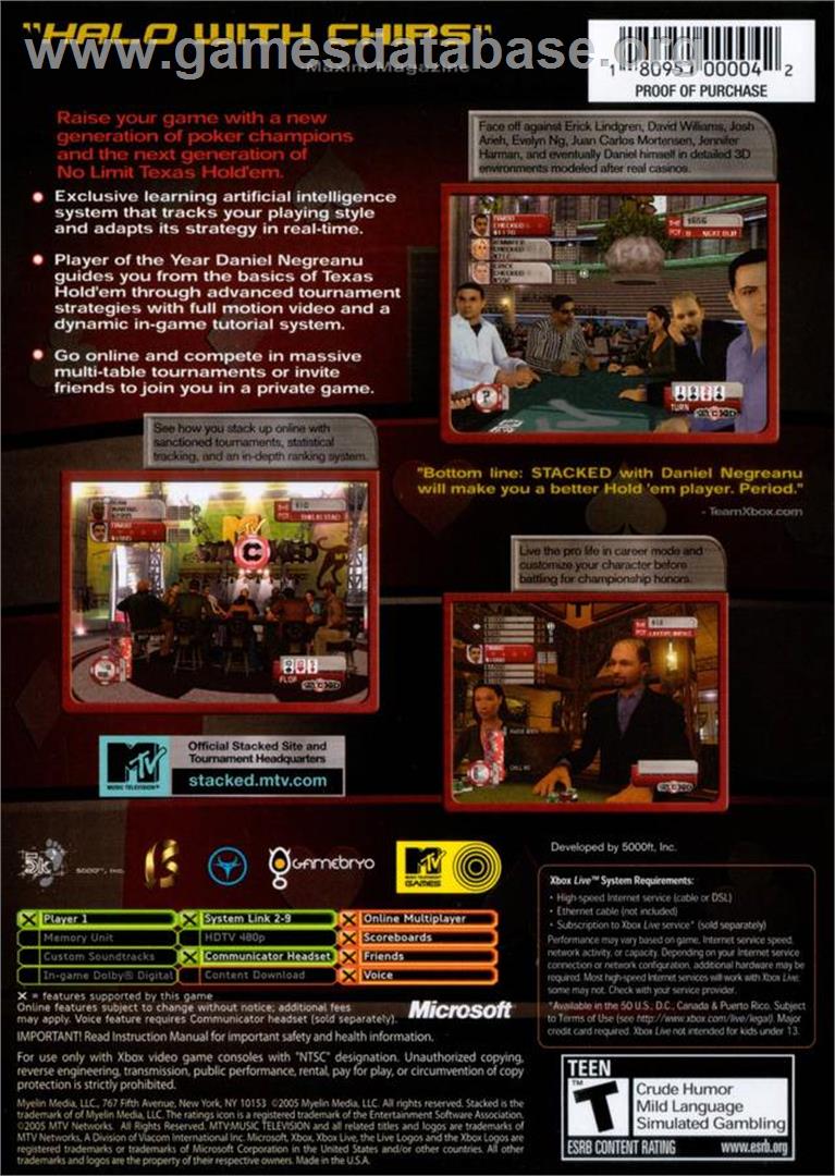 Stacked With Daniel Negreanu - Microsoft Xbox - Artwork - Box Back