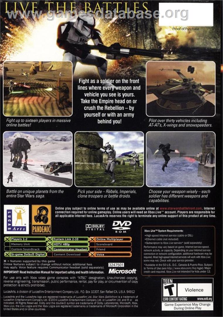Star Wars: Battlefront - Microsoft Xbox - Artwork - Box Back
