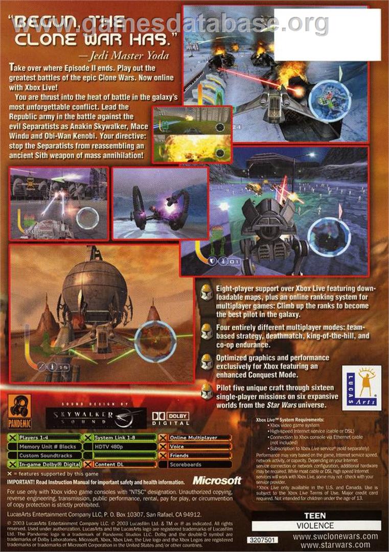 Star Wars: The Clone Wars - Microsoft Xbox - Artwork - Box Back
