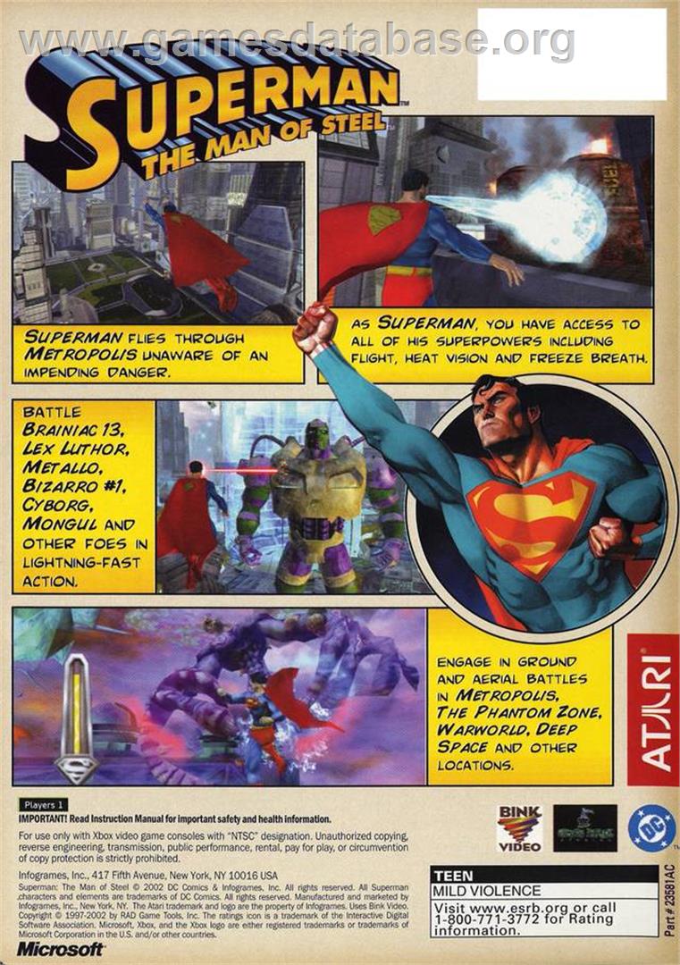 Superman: The Man of Steel - Microsoft Xbox - Artwork - Box Back