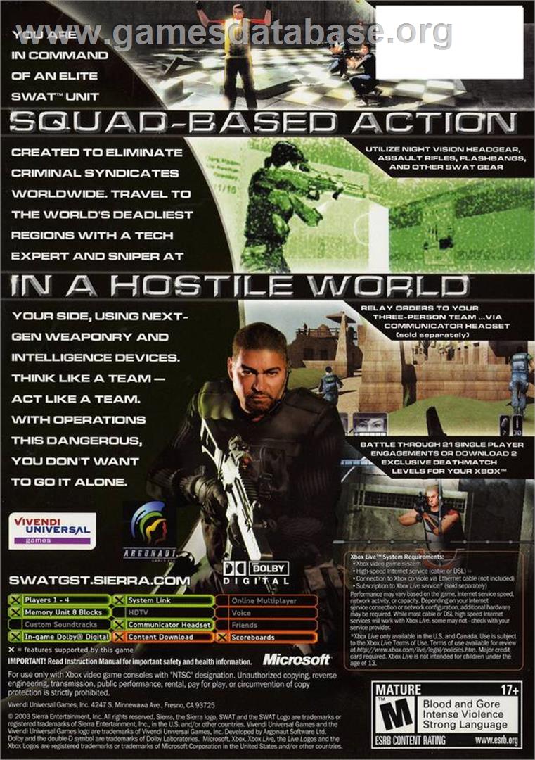 Swat - Global Strike Team - Microsoft Xbox - Artwork - Box Back