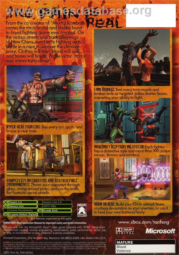 Tao Feng: Fist of the Lotus - Microsoft Xbox - Artwork - Box Back