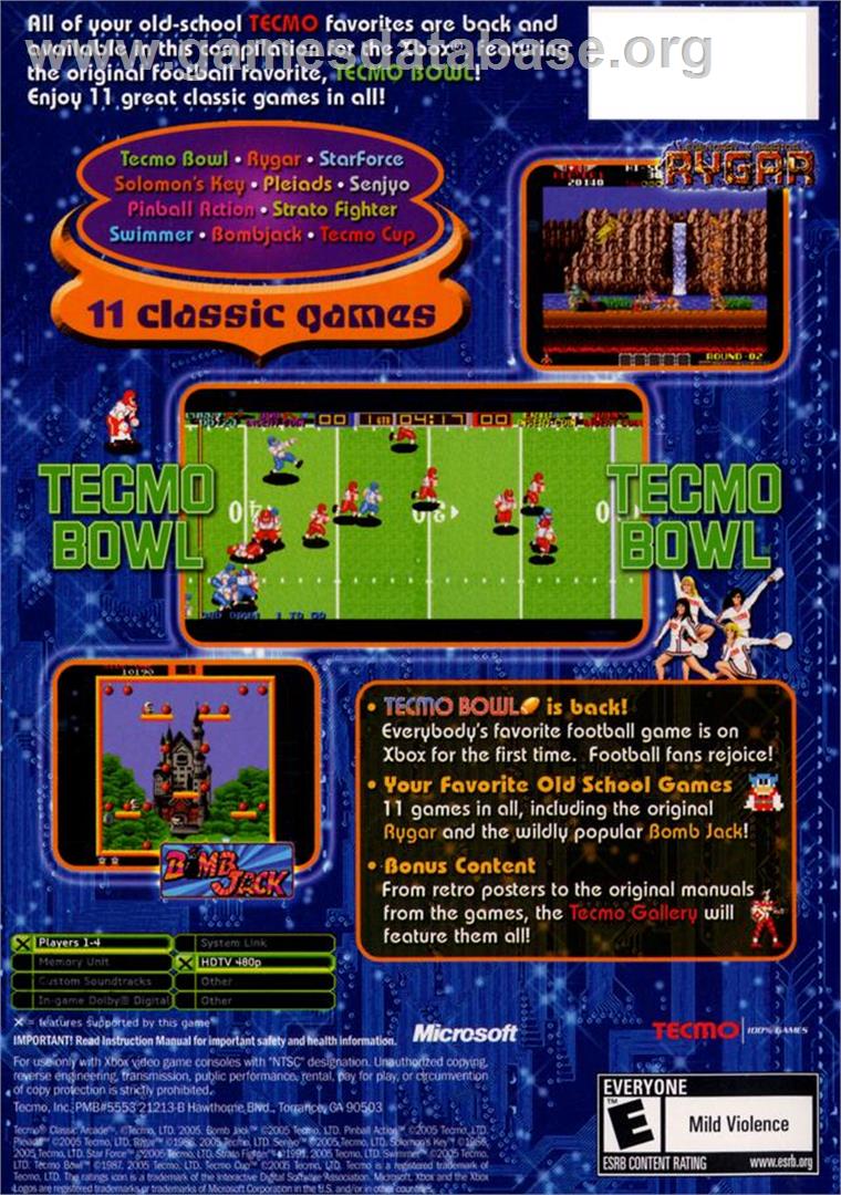 Tecmo Classic Arcade - Microsoft Xbox - Artwork - Box Back