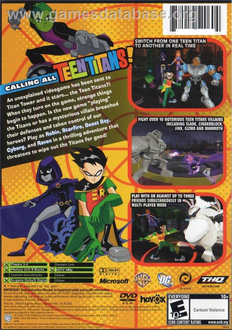 Teen Titans - Microsoft Xbox - Artwork - Box Back