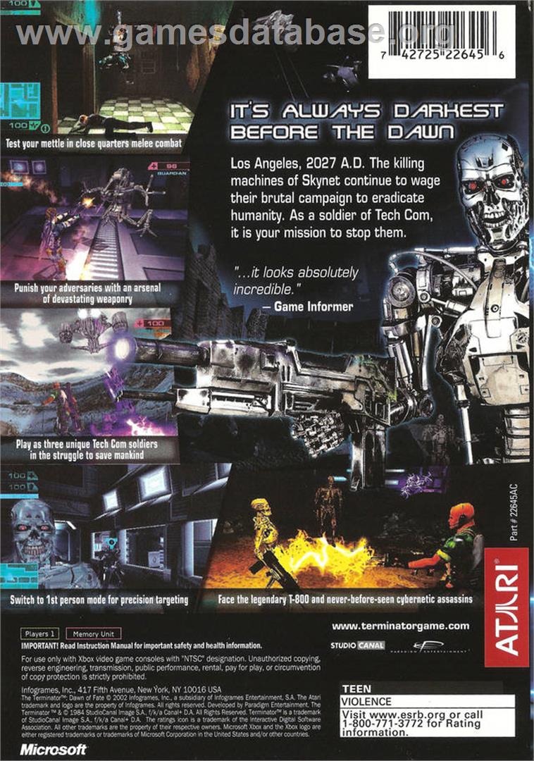 Terminator - Un Autre Futur, The - Microsoft Xbox - Artwork - Box Back