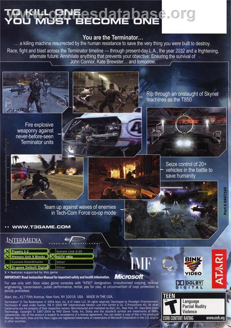Terminator 3 - The Redemption - Microsoft Xbox - Artwork - Box Back